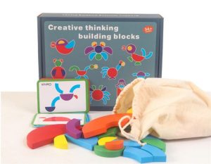 Puzzle Tangram Montessori Forme Geometrice Lemn