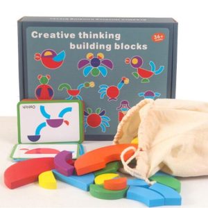 Puzzle Tangram Montessori Forme Geometrice Lemn