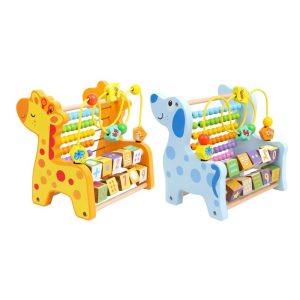 Girafa Lemn 3in1 Abac Bile Jucarie Educativa Motrica Copii