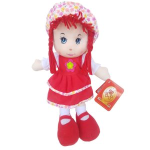 Papusa care Canta Material Textil Rochita Rosie 50cm