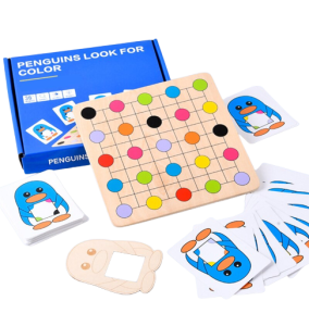 Joc Educativ Montessori Potrivire Culori Pinguinii Lemn