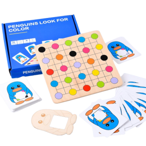 Joc Educativ Montessori Potrivire Culori Pinguinii Lemn