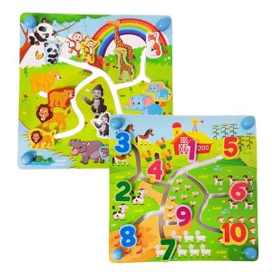 Puzzle Lemn Labirint 2 Fete Animale si Numere