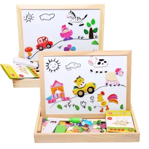 Tablita magnetica cu doua fete puzzle 3D si desen