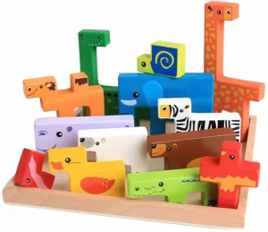 Joc Montessori Tetris cu Animale din Lemn