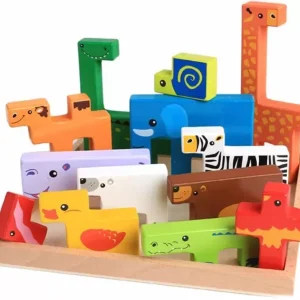 Joc Montessori Tetris cu Animale din Lemn