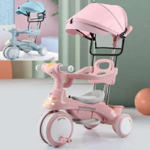 Tricicleta cu Pedale Maner de Impins Parasolar Sunete si Lumini