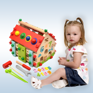 Joc Educational Lemn Asamblare Casa Puzzle Forme Instrument Muzical