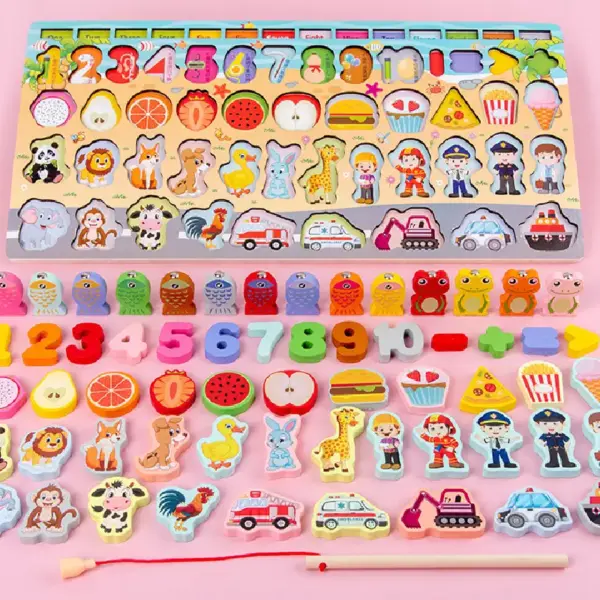 Jucarie Montessori din Lemn Puzzle si Pescuit Caratoys
