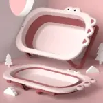 Cadita Baie Roz Pliabila cu Salteluta pentru Bebelusi