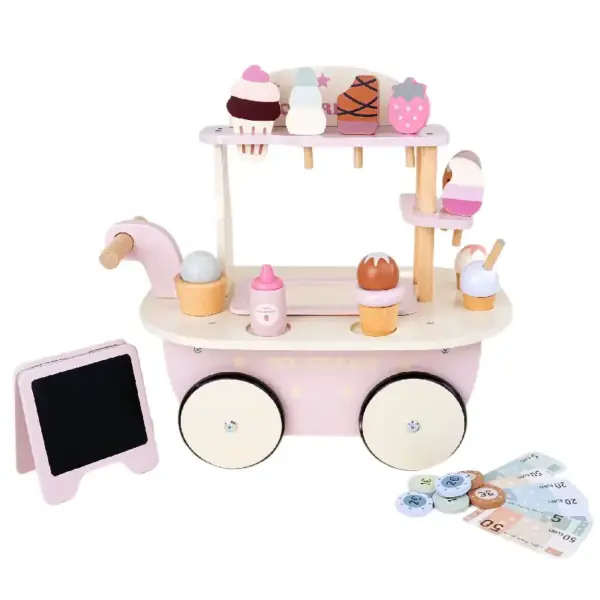 Carucior Inghetata Jucarie din Lemn cu Accesorii Carucior Inghetata Jucarie din Lemn cu Accesorii