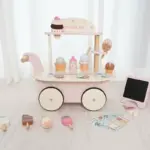 Carucior Inghetata Jucarie din Lemn cu Accesorii