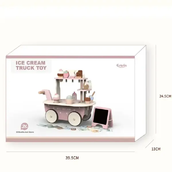 Carucior Inghetata Jucarie din Lemn cu Accesorii