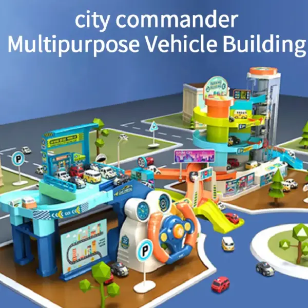 Set Parcare 4 Etaje cu Piste Lift Auto Volan si Masinute