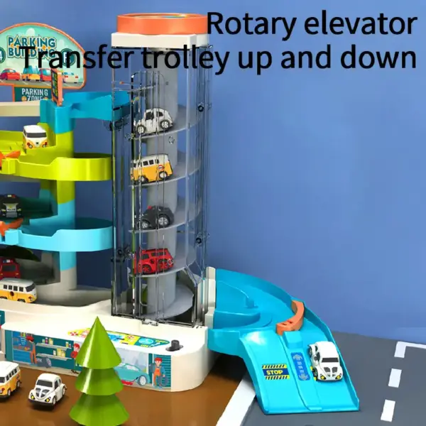 Set Parcare 4 Etaje cu Piste Lift Auto Volan si Masinute