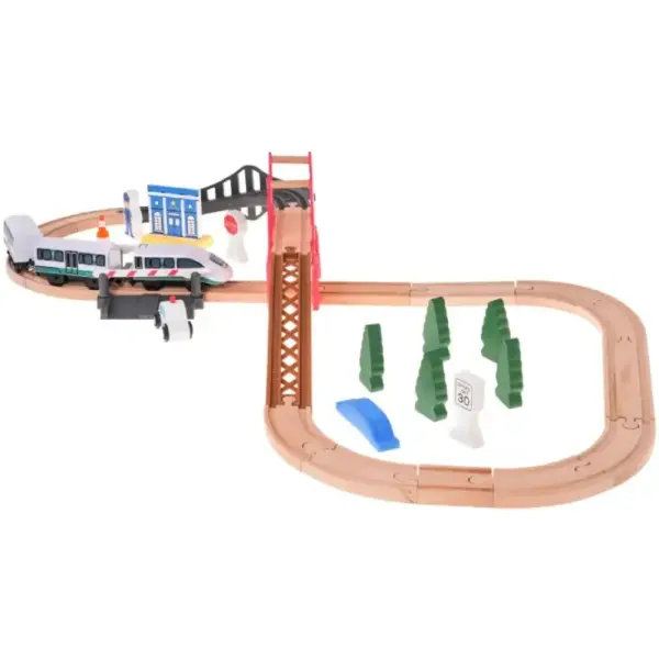 Circuit din Lemn cu Trenulet Pod si Statie de Politie Caratoys