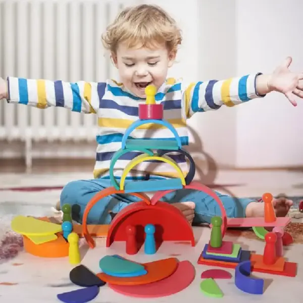 Jucarie de Stivuire si Constructie Curcubeu 4 in 1 Caratoys