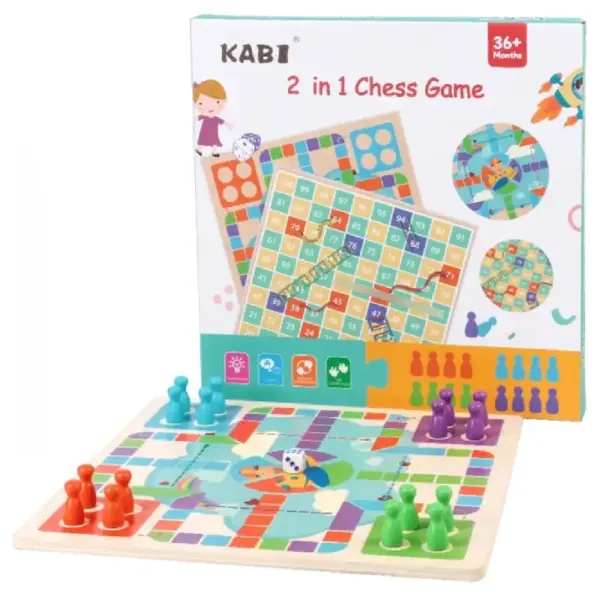 Joc de Societate 2 in 1 din Lemn Kabi 3 ani+ Joc de Societate 2 in 1 din Lemn Kabi 3 ani+