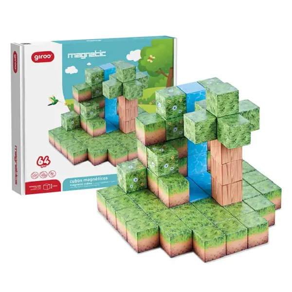 Jucarie STEM Set 64 Cuburi Magnetice Tip Minecraft