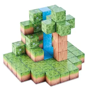 Jucarie STEM Set 64 Cuburi Magnetice Tip Minecraft