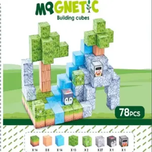 Jucarie STEM Set 78 Cuburi Magnetice Tip Minecraft