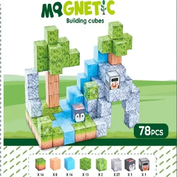 Jucarie STEM Set 78 Cuburi Magnetice Tip Minecraft