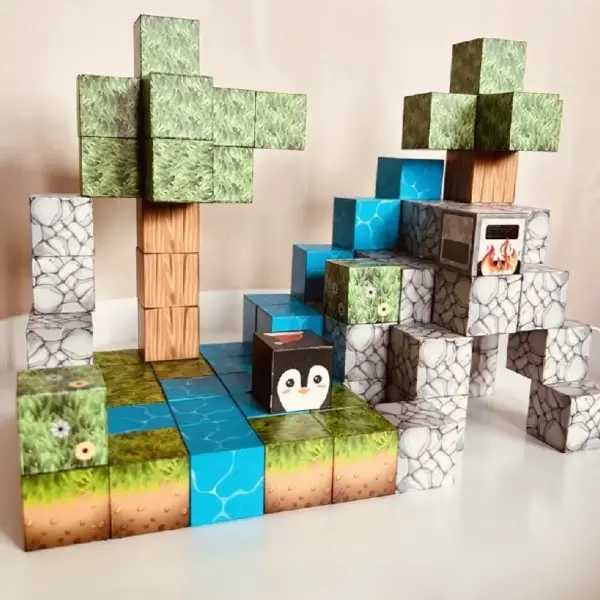 Jucarie STEM Set 78 Cuburi Magnetice Tip Minecraft