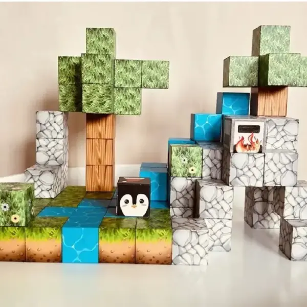 Jucarie STEM Set 78 Cuburi Magnetice Tip Minecraft