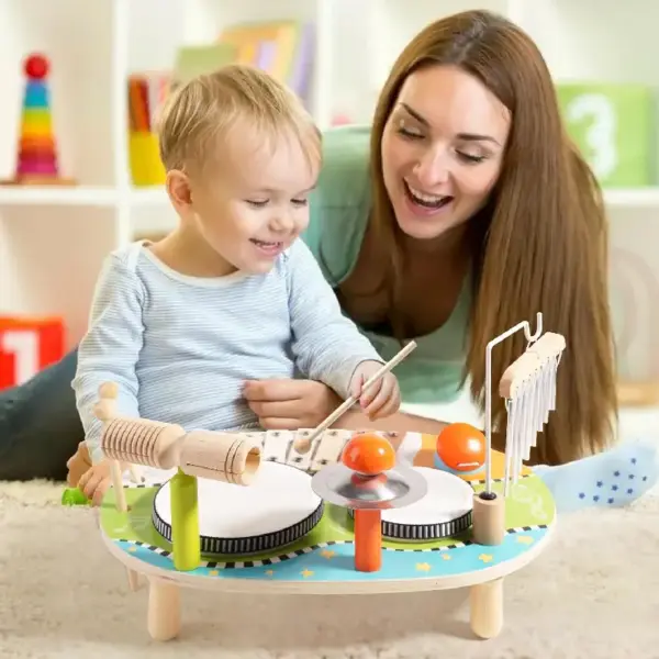 Masuta Interactiva cu Instrumente Muzicale din Lemn pentru Copii