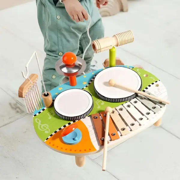Masuta Interactiva cu Instrumente Muzicale din Lemn pentru Copii