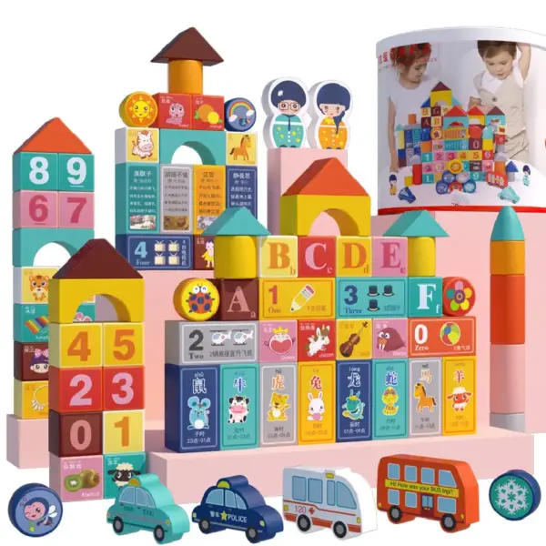 Set 100 Cuburi Mari din Lemn cu Litere si Cifre in Galetusa Sortator Set 100 Cuburi Mari din Lemn cu Litere si Cifre in Galetusa Sortator