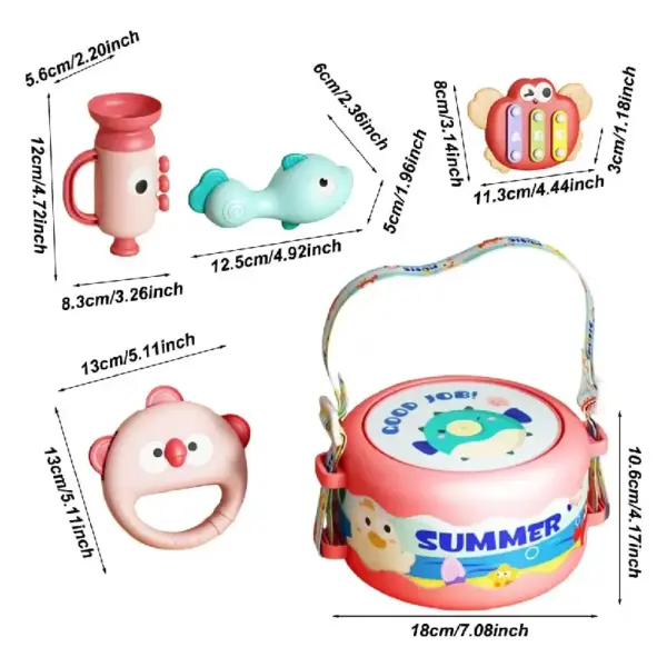 Set 5 Piese Instrumente Muzicale Roz pentru Copii 3 ani+