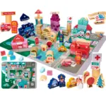 Set 100 Cuburi Mari din Lemn cu Litere si Cifre in Galetusa Sortator Set 100 Cuburi Mari din Lemn cu Litere si Cifre in Galetusa Sortator
