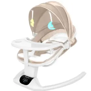 Leagăn Electric Balansoar Inteligent Bej cu Telecomanda pentru Bebe