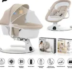 Leagăn Electric Balansoar Inteligent Bej cu Telecomanda pentru Bebe Leagăn Electric Balansoar Inteligent Bej cu Telecomanda pentru Bebe