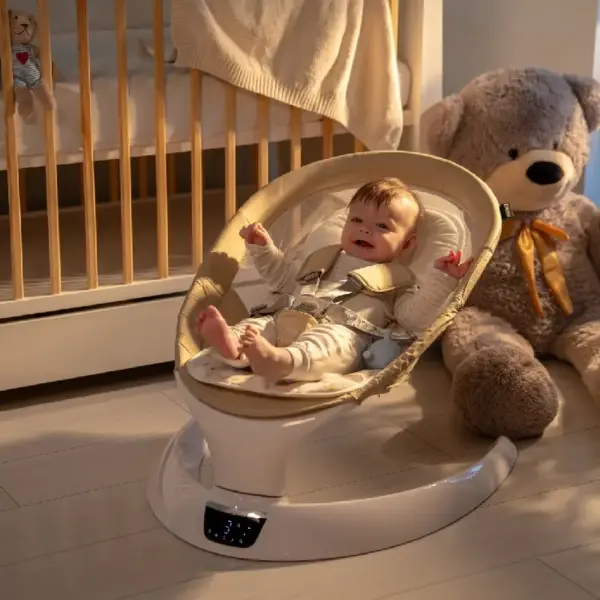 Leagăn Electric Balansoar Inteligent Bej cu Telecomanda pentru Bebe