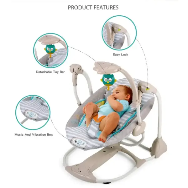 Balansoar Electric Bej cu Leganare Automata cu Muzica pentru Bebelusi