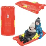 Sanie Plastic Rosie cu Frane si Snur pentru Copii