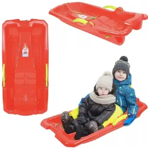 Sanie Plastic Rosie cu Frane si Snur pentru Copii