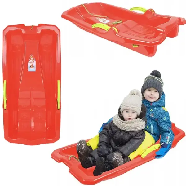 Sanie Plastic Rosie cu Frane si Snur pentru Copii