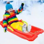 Sanie Plastic Rosie cu Frane si Snur pentru Copii