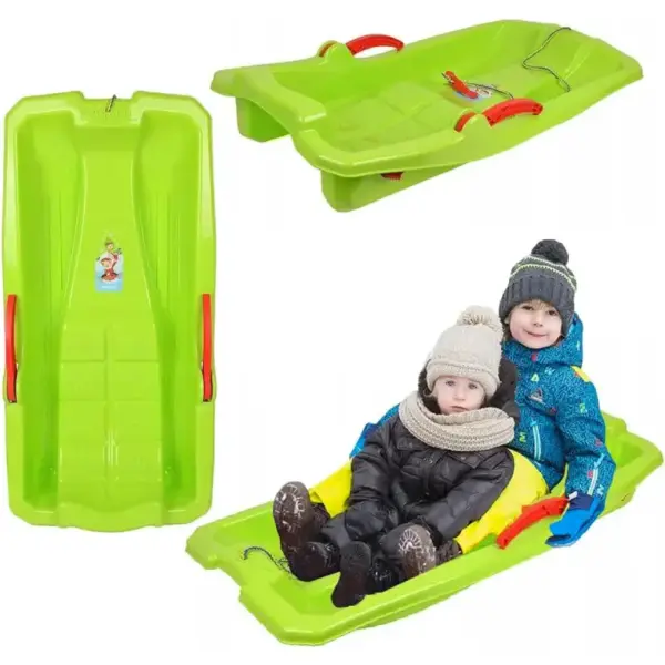 Sanie Plastic Verde cu Frane si Snur pentru Copii