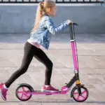 Trotineta Roz Pliabila cu Roti Mari si Frana pentru Copii
