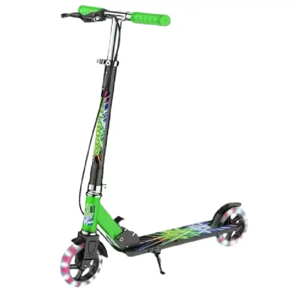 Trotinetă Pliabila Verde cu Doua Roți LED Luminoase