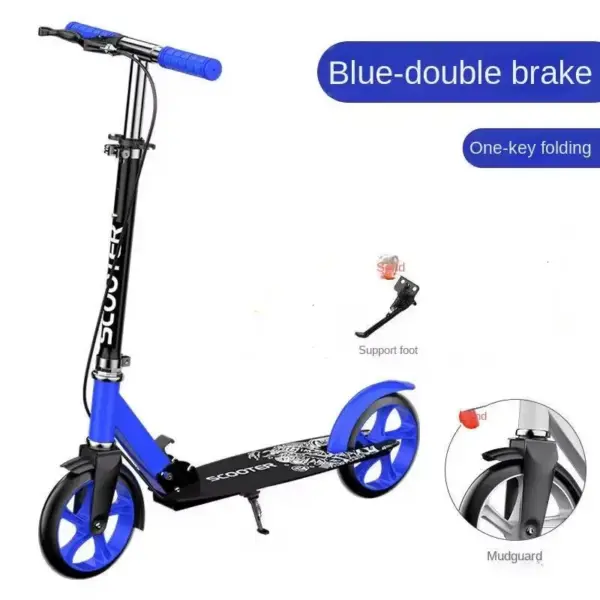 Trotinetă Pliabila Scooter Bleu cu Frane si Cric pentru Copii si Adulti