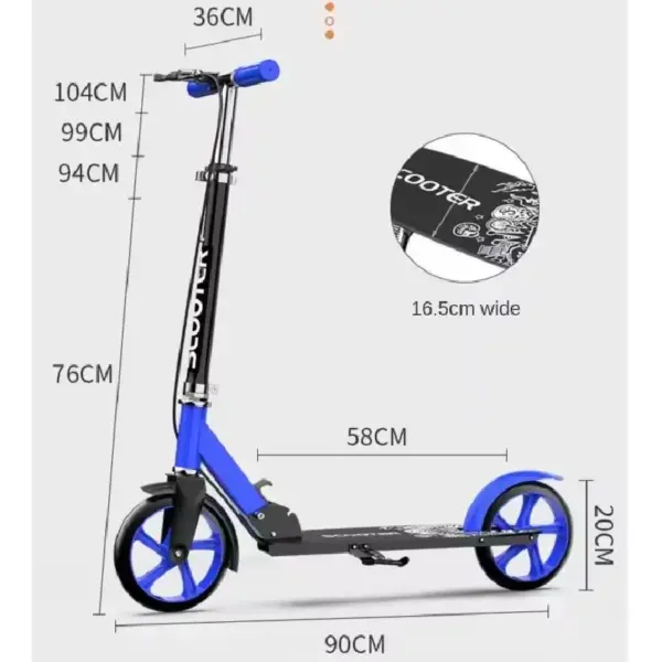 Trotinetă Pliabila Scooter Bleu cu Frane si Cric pentru Copii si Adulti