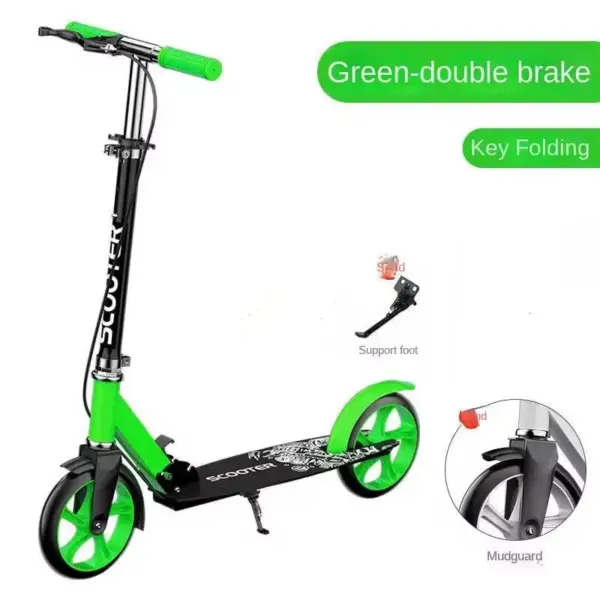Trotinetă Pliabila Scooter Verde cu Frane si Cric pentru Copii si Adulti