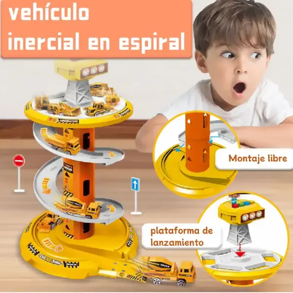 Parcare Auto cu Rampa Spirala și Masini Constructii