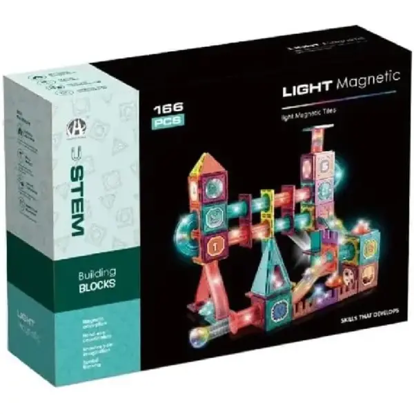 Joc STEM Constructii Magnetice cu Circuit Bile 166piese