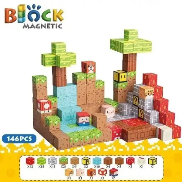 Jucarie STEM Set 146 Cuburi Magnetice Tip Minecraft